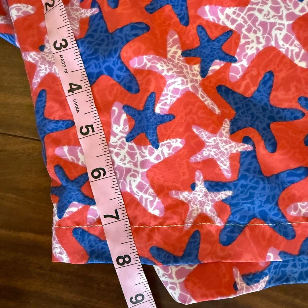 Peter Millar‎ Starfish Swim Trunks Mens XL Red Blue Mesh Lined Board Shorts